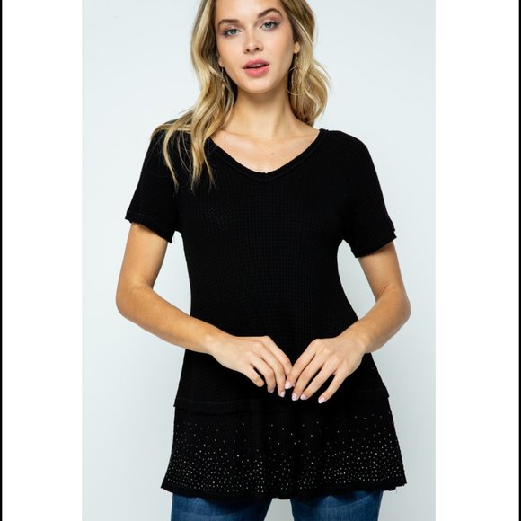 Vocal Tops - Vocal Waffle Knit Swing Top Sparkle Bling